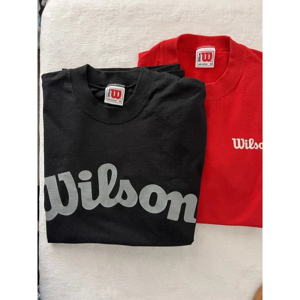 Vintage 90's LOT OF 2 Wilson Athletic Spellout T-Shirts USA Men Medium Black Red